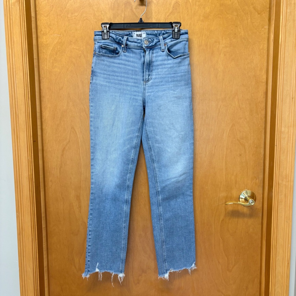 Paige Cindy Jeans Women 27 Light Blue Straight Leg Raw Hem High Rise Distressed